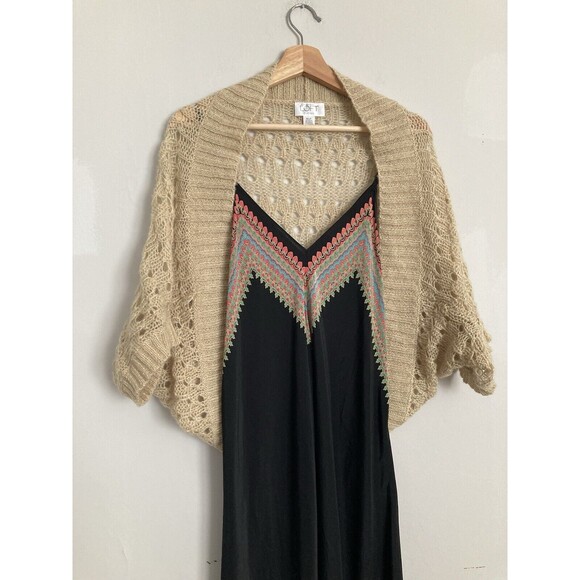 Vtg Ann Taylor Loft Sweater Cardigan Alpaca Mohair Open Knit M/L Petite Beige - Picture 9 of 9